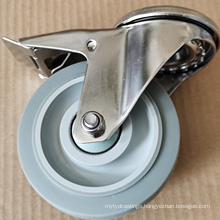 75MM Food Machine Swivel Plate Rubber Wheel Stainless Steel Bracket Trolley Caster Wheels Brake